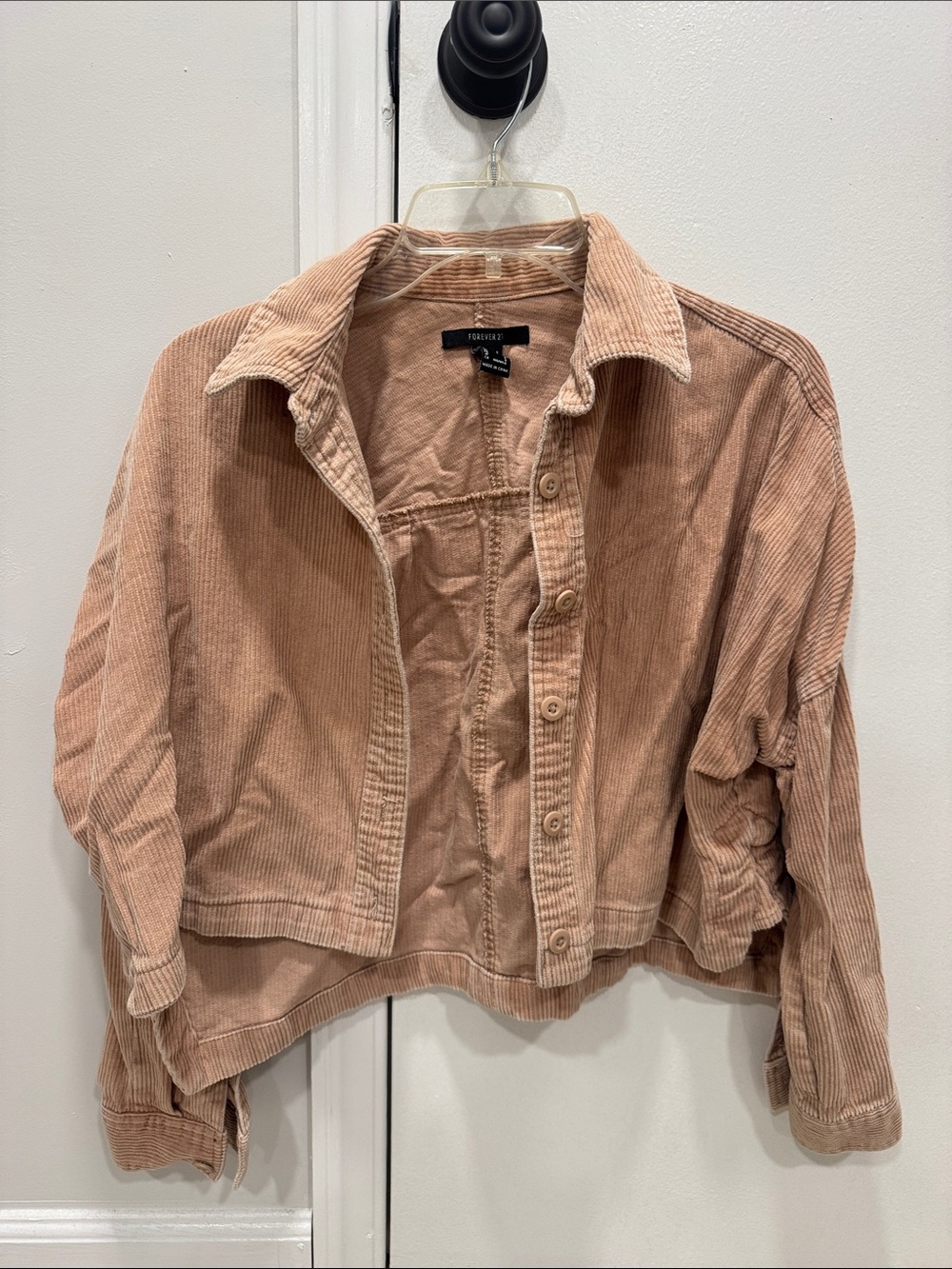 Forever 21 Cropped Corduroy Jacket - Blush Tan